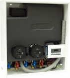 Zestaw separacyjny PrimoBox AHB 642 w szafce, 2 pompy Grundfos UPM3 Auto, zawór termostatyczny ATV 213 (45°C), zawór przełączający AZV 643